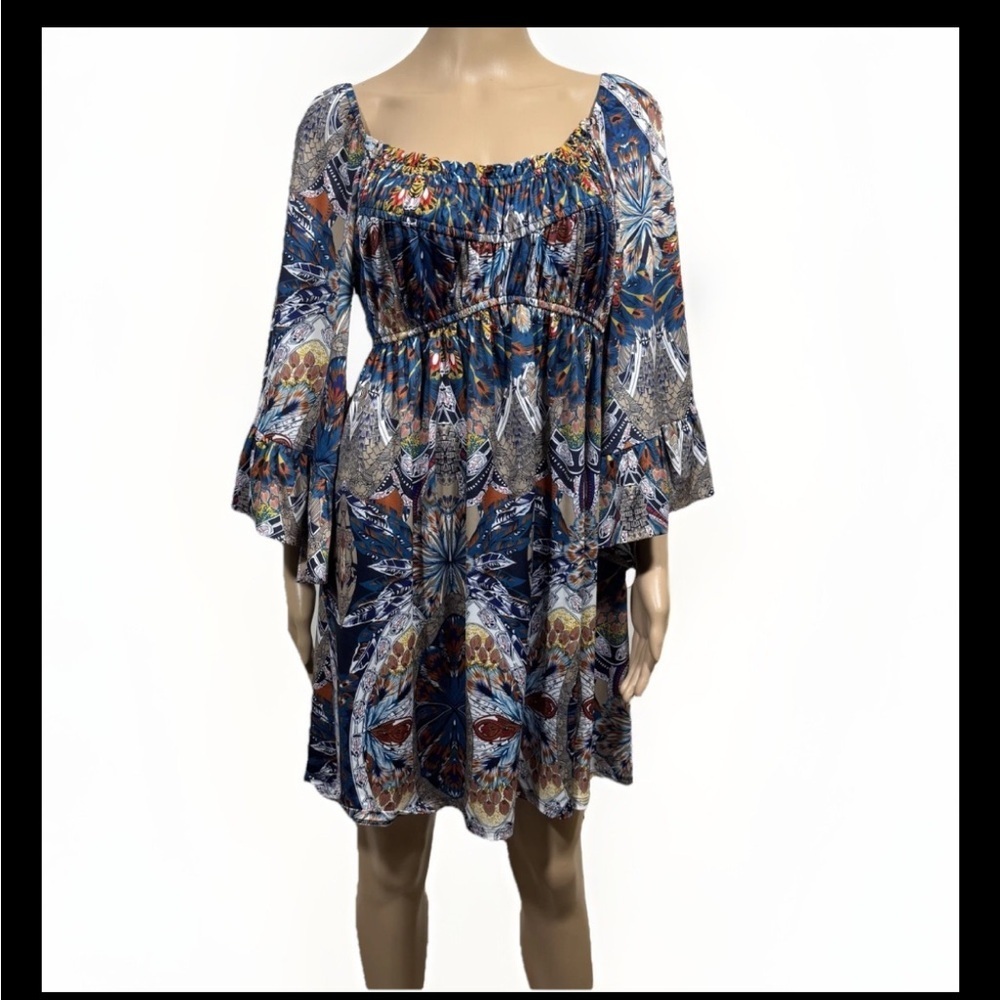 Boston Proper Smocked Peasant Mini Dress Women's S Bell Sleeves Whimsy Fairy